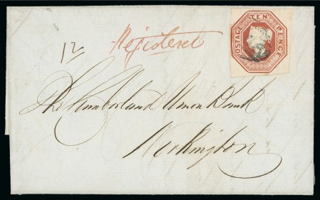 Stamp of Great Britain » 1847-54 Embossed 1855 (Jan 8) Entire sent registered from Liverpool to Workington with Embossed 10d brown