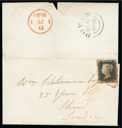 Stamp of Great Britain » 1840 1d Black and 2d Blue "May Dates" 1840 (May 31) Wrapper from Dover to London with 1840 1d black pl.1a LA