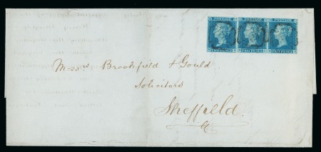 Stamp of Great Britain » 1841 2d Blue 1843 (Jul 28) Wrapper with 1841 2d blue pl.3 NB-ND strip of three tied by neat strikes of the York distinctive Maltese Cross