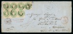 Stamp of Great Britain » 1847-54 Embossed 1853 (Jul 25) Envelope from Andover to South Australia, franked with block of seven 1847-54 1s green