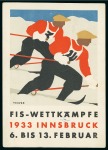 Stamp of Olympics » Non-Olympic and Anti-Olympic Championships 1933 Austria FIS Alpine World Ski Championships official postcard with 12gr on the reverse