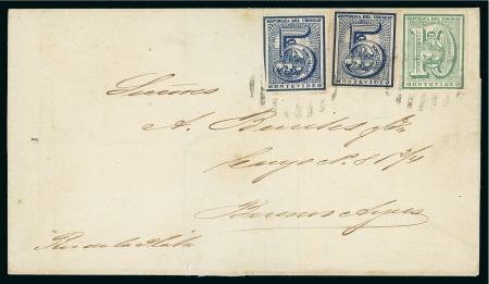 Stamp of Uruguay 1868 Quadruple rate cover from Montevideo bearing 1866 5c (2) & 10c