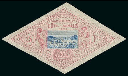 Stamp of Colonies françaises » Côtes des Somalis 1894-1900, Timbre Y&T n°20 25 francs rose et bleu,