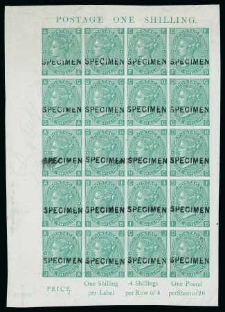 Stamp of Great Britain » 1855-1900 Surface Printed » 1867-80 Large Uncoloured Corner Letters, Wmk Spray of Rose 1867 1/- green, Pl. 4, FA-JD, imperforate unused pane