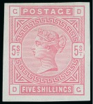 Stamp of Great Britain » 1855-1900 Surface Printed » 1883-84 & 1888 High Values 1883-84 2s6d, 5s and 10s, a superb set of three imperforate imprimaturs on blued paper