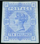 Stamp of Great Britain » 1855-1900 Surface Printed » 1883-84 & 1888 High Values 1883-84 2s6d, 5s and 10s, a superb set of three imperforate imprimaturs on blued paper