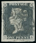 Stamp of Great Britain » 1840 1d Black and 1d Red plates 1a to 11 1840 1d. black pl.1b TA and pl.2 TL, each with very large to enormous margins