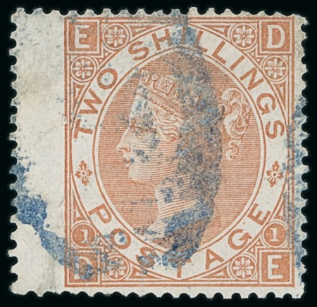 Stamp of Great Britain » 1855-1900 Surface Printed » 1867-80 Large Uncoloured Corner Letters, Wmk Spray of Rose 1867-80 2s brown pl.1 DE, with variety watermark inverted, used