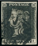 Stamp of Great Britain » 1840 1d Black and 1d Red plates 1a to 11 1840 1d. black selection of 9 unplated examples all
