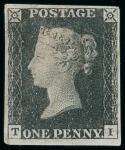 Stamp of Great Britain » 1840 1d Black and 1d Red plates 1a to 11 1840 1d. black selection of 9 unplated examples all