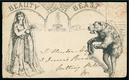 Stamp of Great Britain » Hand Illustrated and Printed Envelopes 1869 (Dec) Printed illustrated envelope depicting "Beauty and the Beast", sent locally in London