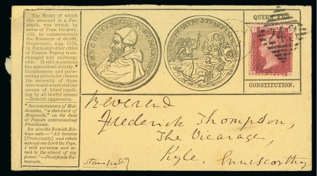 Stamp of Great Britain » Hand Illustrated and Printed Envelopes 1868 (May 21) Anti-Pope envelope showing Pope Gregory XII sent with Ireland from Corey to Enniscorthy with 1864-79 1d