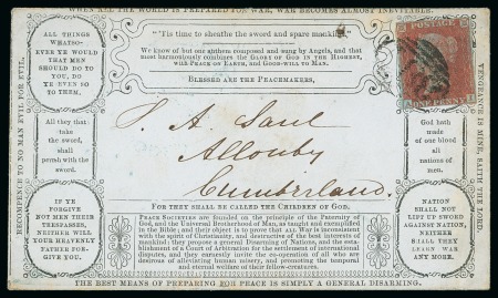 Stamp of Great Britain » Hand Illustrated and Printed Envelopes 1852 (Jul 7) Printed Charles Gilpin anti-war propaganda envelope, used with 1841 1d red