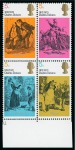 Stamp of Great Britain » Queen Elizabeth II 1970 Literary Anniversaries 5d mint n.h. se-tenant block of four with variety light greenish blue omitted