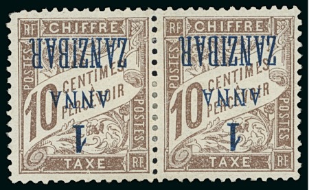 Stamp of Colonies françaises » Zanzibar (Poste française) 1897, Y&T T 2a neuf * en paire avec variété de surcharge