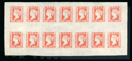 Stamp of India » 1854 Lithographs Spence 54: 1a orange-red on white to yellowish pelure paper in pane of 14