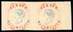Stamp of India » 1854 Lithographs Spence 23: 4a aniline red and blue on yellowish wove paper in pair