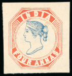 Stamp of India » 1854 Lithographs Spence 55: 4a red and blue on medium white wove paper, pos.4 and pos.7 singles