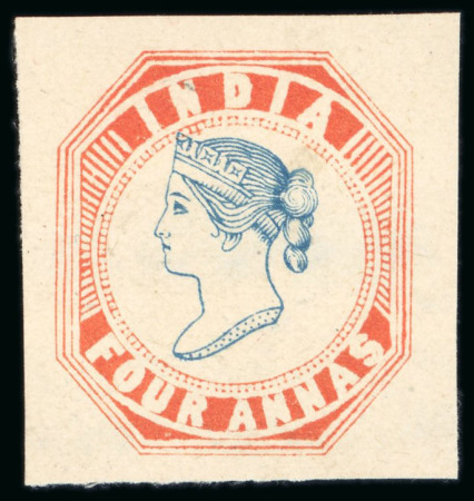 Stamp of India » 1854 Lithographs Spence 55: 4a red and blue on medium white wove paper, pos.4 and pos.7 singles