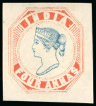 Stamp of India » 1854 Lithographs Spence 55: 4a red and blue on medium white wove paper, pos.4 and pos.7 singles