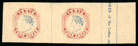 Stamp of India » 1854 Lithographs Spence 62: 4a brown red and dark blue on yellowish paper in right marginal pair