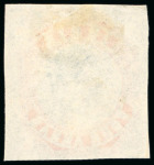 Stamp of India » 1854 Lithographs Spence 67: 4a vermilion and pale blue on thin yellowish (almost pelure) paper, pos.6 and pos.10 singles