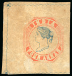 Stamp of India » 1854 Lithographs Spence 67: 4a vermilion and pale blue on thin yellowish (almost pelure) paper, pos.6 and pos.10 singles