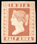 Stamp of India » 1854 Lithographs Spence 128: 1/2a brownish red on yellowish paper, pos.11 and pos.59(?) singles