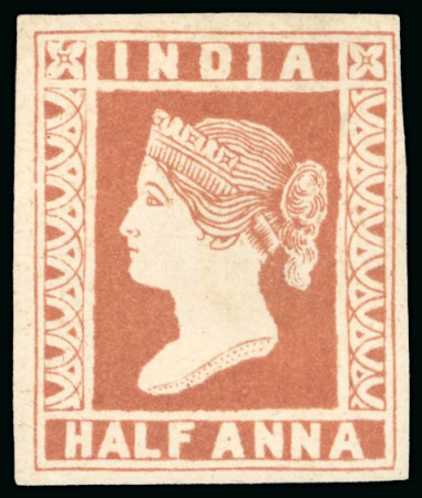 Stamp of India » 1854 Lithographs Spence 128: 1/2a brownish red on yellowish paper, pos.11 and pos.59(?) singles