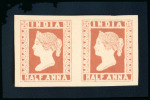 Stamp of India » 1854 Lithographs Spence 129: 1/2a brownish red on yellowish unwatermarked paper in pair