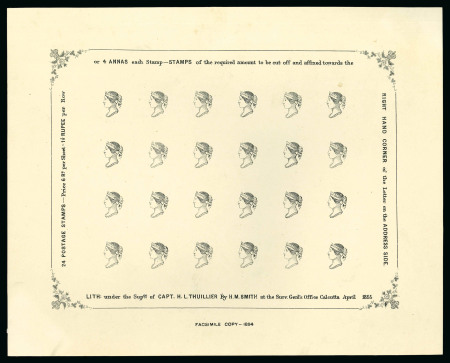 Stamp of India » 1854 Lithographs Spence 43: Heads only in black on yellowish wove paper in complete sheet of 24 with marginal inscriptions and ornamentation