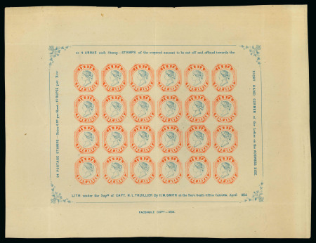 Stamp of India » 1854 Lithographs Spence 37: 4a vermilion and pale blue on white wove paper in complete sheet of 24