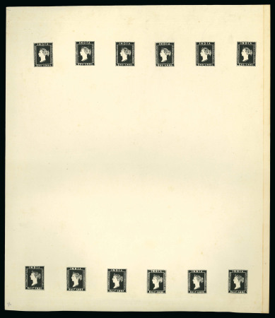 Stamp of India » 1854 Lithographs Spence 75 & 34: 1/2a black and 1a black se-tenant  in complete sheet with strips of six of both