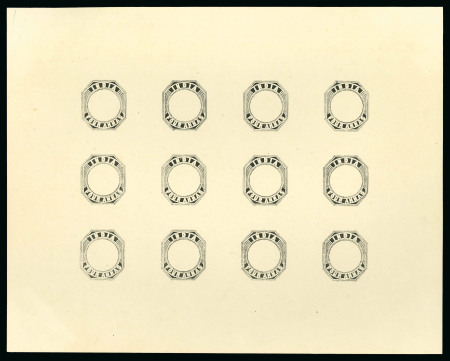 Stamp of India » 1854 Lithographs Spence 75: 4a frames only in black on white wove paper in complete sheet of 12