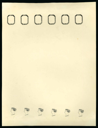 Stamp of India » 1854 Lithographs Spence 6-7: 8a frame only and head only, each in rows of six, in black in complete sheet