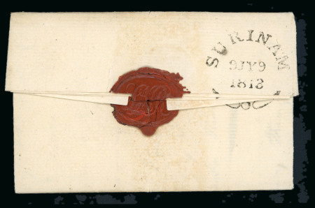 Stamp of Surinam (British Occupation) 1813 (Jul 9) Entire from Paramaribo to a Captain in the 64th regiment in Halifax, Nova Scotia, with "SURINAM" 9 JY 1816 fleuron ds on reverse