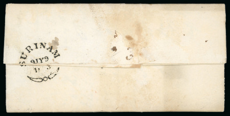 Stamp of Netherlands » Netherlands Colonies » Surinam 1813 Entire from Surinam to a Captain in the 64th regiment in Halifax, Nova Scotia, with a very fine strike of the "SURINAM" 9 JY 1816 fleuron ds on reverse