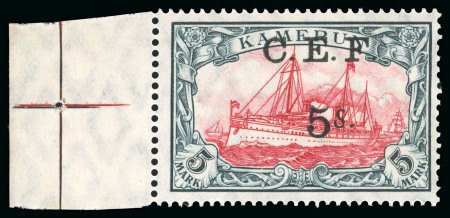 Stamp of Cameroon 1915 C.E.F. 5s on 5M with "s" broken at top variety, mint n.h.
