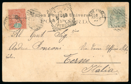 Stamp of Italy » Missions, Post Offices and Postal History Abroad » China » The San Mun Bay Quarrel 1899 Postcard from Ceylon sent by a member of the "Stromboli"