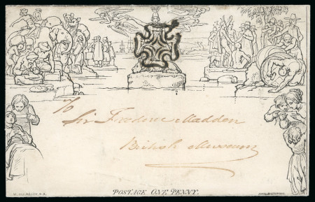 Stamp of Great Britain » 1840 Mulreadys & Caricatures 1841 (Mar 5) 1d Mulready wrapper sent locally in London to Sir Frederic Madden at the British Museum