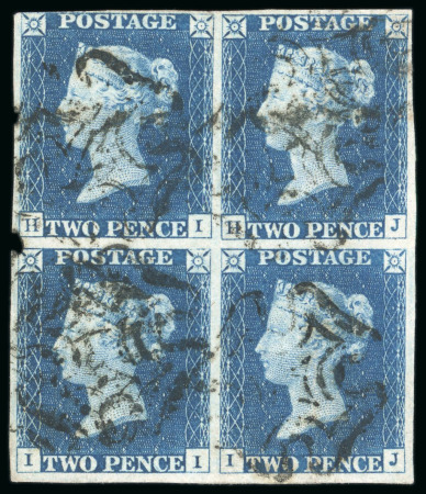 Stamp of Great Britain » 1840 2d Blue (ordered by plate number) 1840 2d blue pl.2 HI/IJ block of four cancelled by black MCs