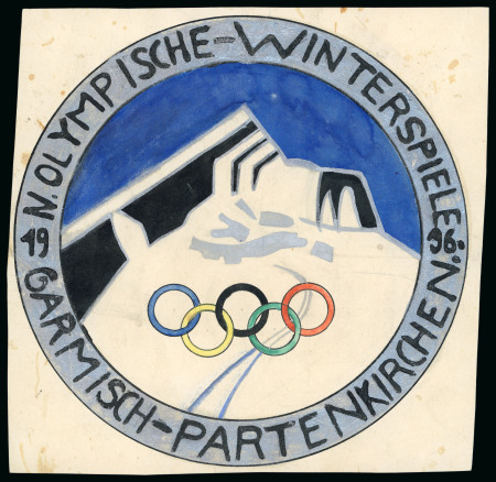 Stamp of Olympics » 1936 Garmisch-Partenkirchen 1936 Garmisch-Partenkirchen, group of hand-painted sketches for for two designs of the visitors bade and two designs for different book covers