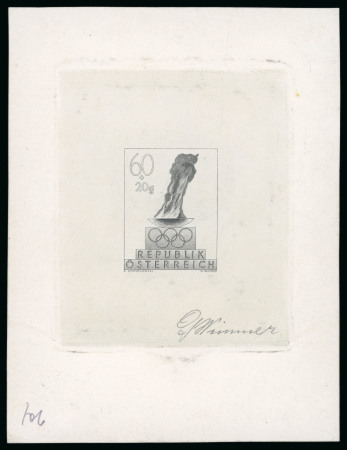 Stamp of Olympics » 1948 London Austria: Two die proofs of the 60+20g Olympic stamp, one with black background and one with void background