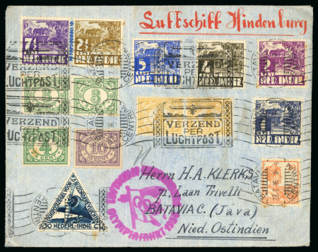 Stamp of Olympics » 1936 Berlin » 1936 Hindenburg Olympic Flight Netherlands Indies: 1936 (Jul 23) Envelope with 14-stamp franking tied by Batavia "Verzend per Luchpost" machine cancels