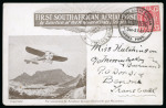 Stamp of South Africa » Transvaal 1911 (Dec 27) First South African Aerial Post souvenir card with Transvaal 1d tied by Muizenberg special cds