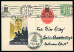 Stamp of Olympics » 1936 Berlin » Vignettes Group of six covers/cards incl. 5pf postal stationery card with Olympic Bell and poster vignettes in German tied by Olympic Village cancels