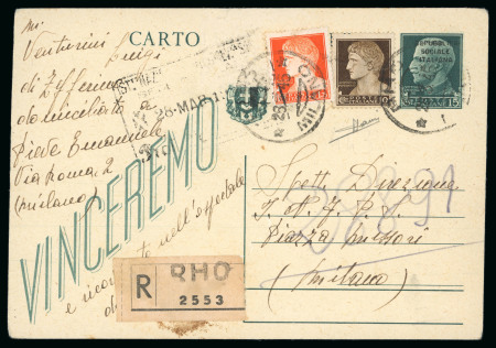 Stamp of Italy » Repubblica Sociale Italiana Soprastampa "Repubblica Sociale Italiana" su intero da 15 c. raccomandato per l'interno