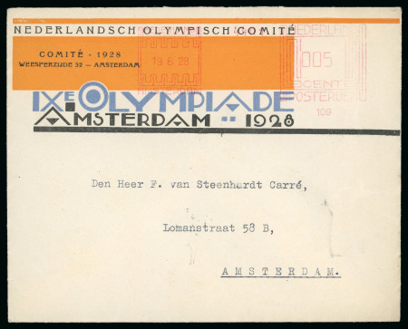 Stamp of Olympics » 1928 Amsterdam » Issued Stamps, Covers and Cancellations 1928 Amsterdam group incl. Netherlands Olympic Committee printed envelope with 5c machine frank sent locally