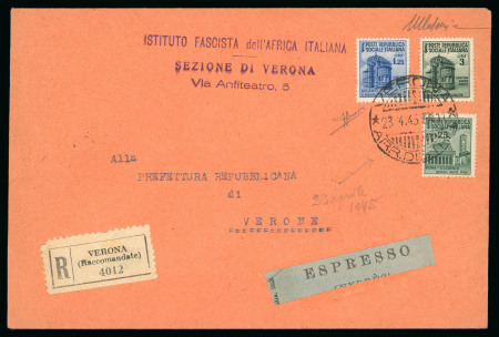 Stamp of Italy » Repubblica Sociale Italiana "Monumenti Distrutti". Due lettere recanti il 3 lire con tariffe diverse per raccomandata espresso