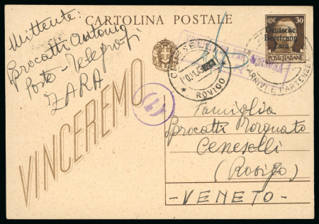 Stamp of Italy » Foreign Occupations of Italian Territories or Under Italian Sovereignty » German Occupation of Zara 1943 (Oct 25) Overprinted 30c stationery card to Italy